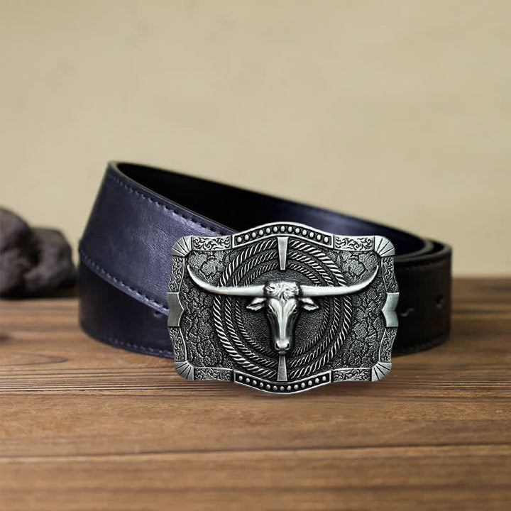 Ceinture en cuir à boucle tête de taureau western DIY pour homme