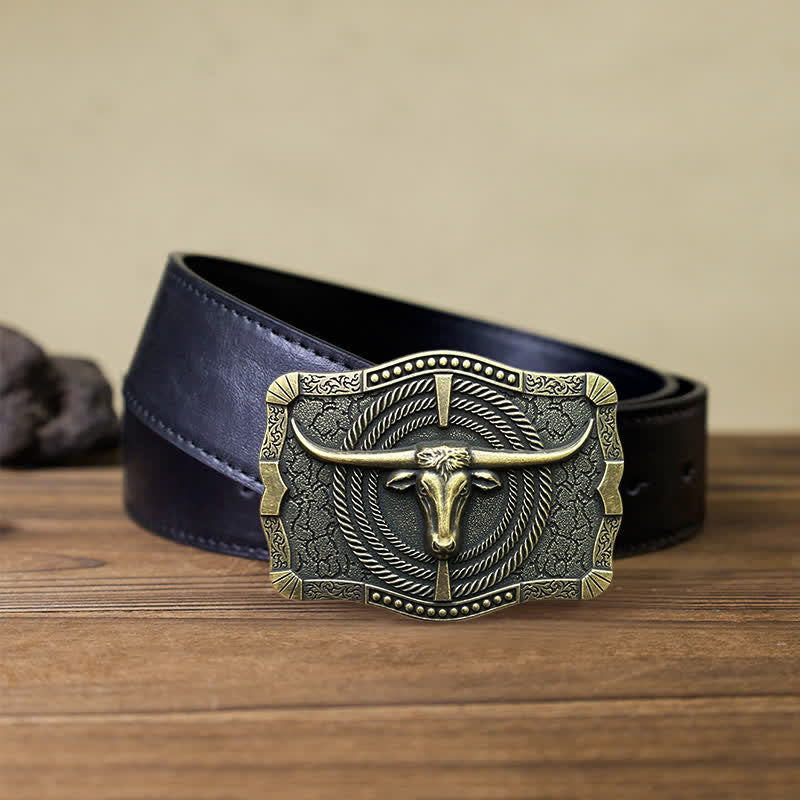 Ceinture en cuir à boucle tête de taureau western DIY pour homme