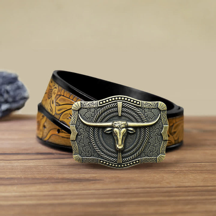 Ceinture en cuir à boucle tête de taureau western DIY pour homme
