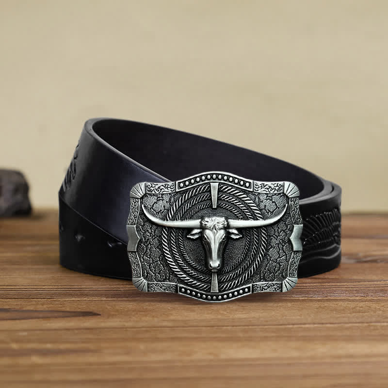 Ceinture en cuir à boucle tête de taureau western DIY pour homme