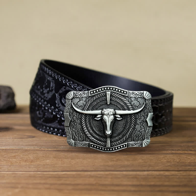 Ceinture en cuir à boucle tête de taureau western DIY pour homme
