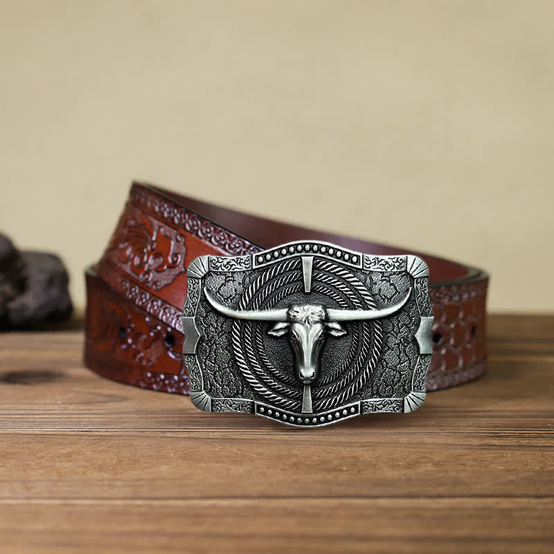 Ceinture en cuir à boucle tête de taureau western DIY pour homme