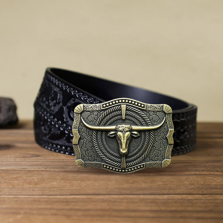 Ceinture en cuir à boucle tête de taureau western DIY pour homme