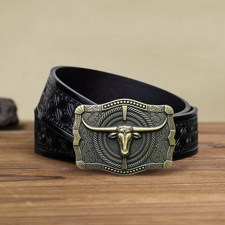 Ceinture en cuir à boucle tête de taureau western DIY pour homme