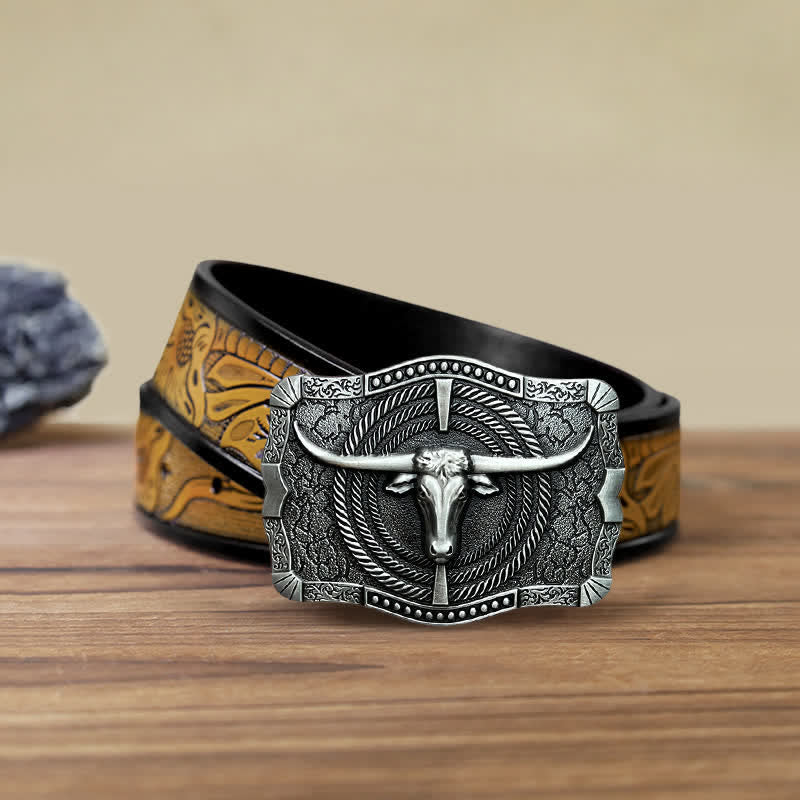 Ceinture en cuir à boucle tête de taureau western DIY pour homme