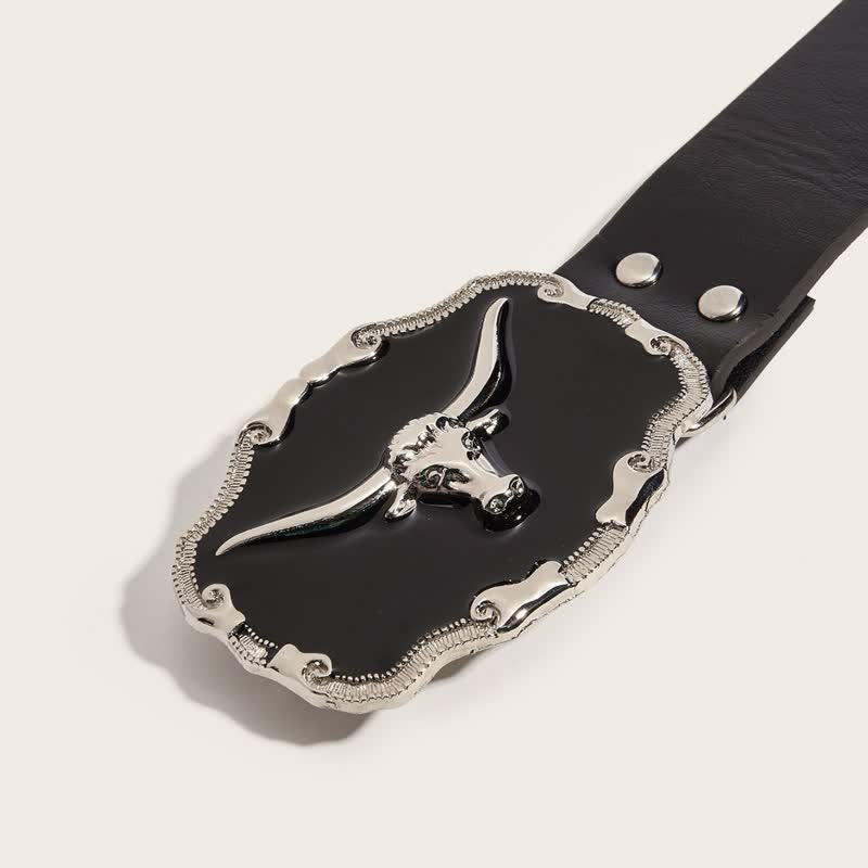 Ceinture en cuir à rivets pour homme avec motif taureau Longhorn noir