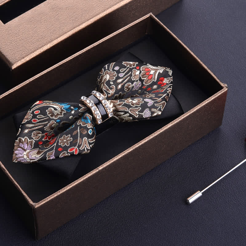 Nœud papillon pointu de luxe marron et rouge avec strass pour homme