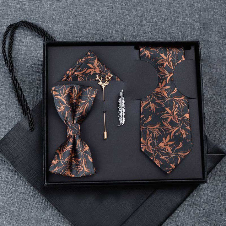 Lot de 5 nœuds papillon pour homme avec motif orchidées et motif gentleman, coffret cadeau