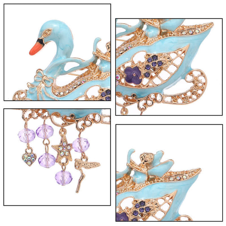 Broche creuse à pompons en forme de cygne féerique pour femme