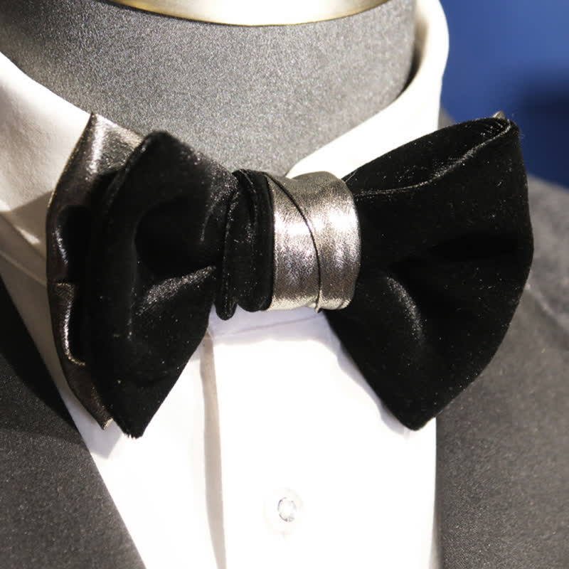 Nœud papillon en velours brillant bicolore contrasté pour homme
