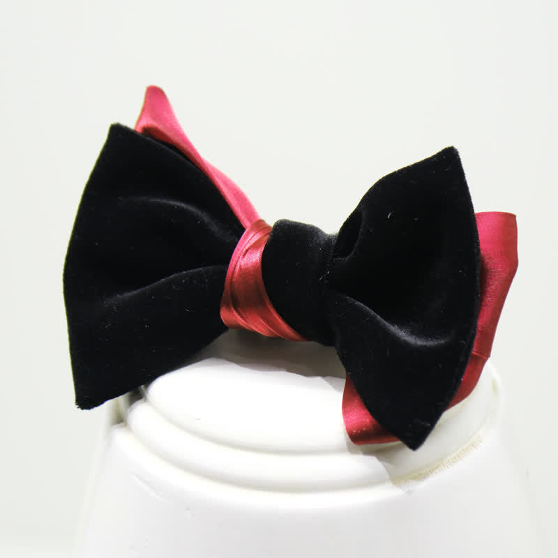 Nœud papillon en velours brillant bicolore contrasté pour homme
