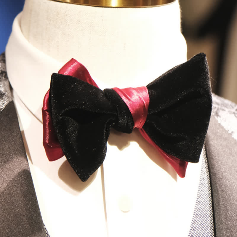 Nœud papillon en velours brillant bicolore contrasté pour homme