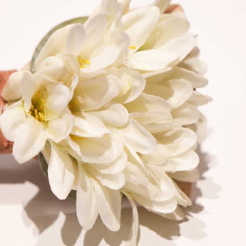 Nœud papillon en bois à fleurs artificielles blanc pur pour homme