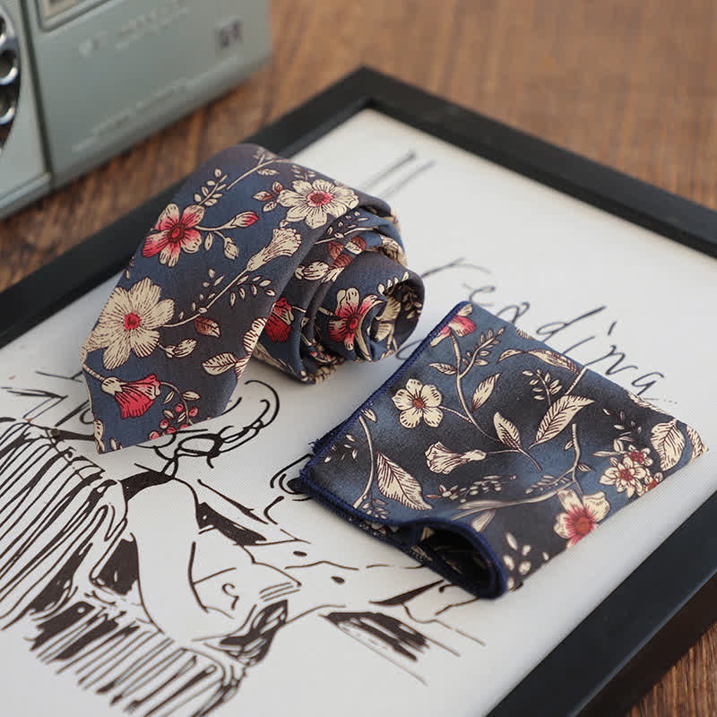 Lot de 2 cravates à motif floral bleu marine pour homme