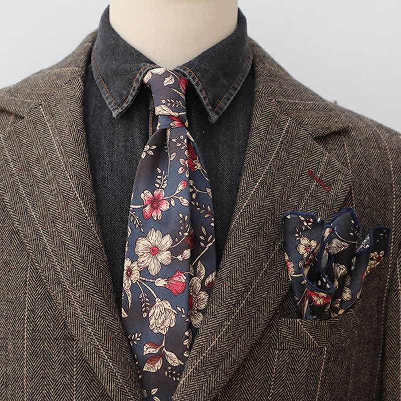 Lot de 2 cravates à motif floral bleu marine pour homme