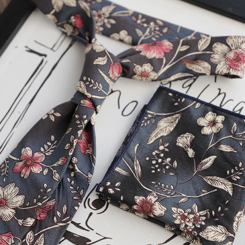 Lot de 2 cravates à motif floral bleu marine pour homme