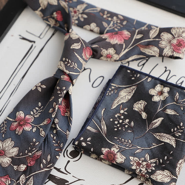 Lot de 2 cravates à motif floral bleu marine pour homme