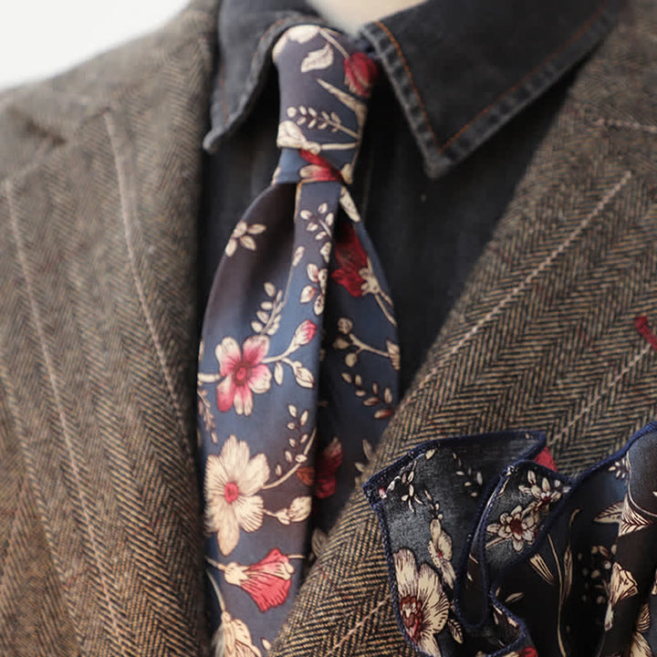 Lot de 2 cravates à motif floral bleu marine pour homme