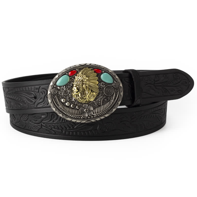 Ceinture en cuir de style indien de campagne turquoise pour homme