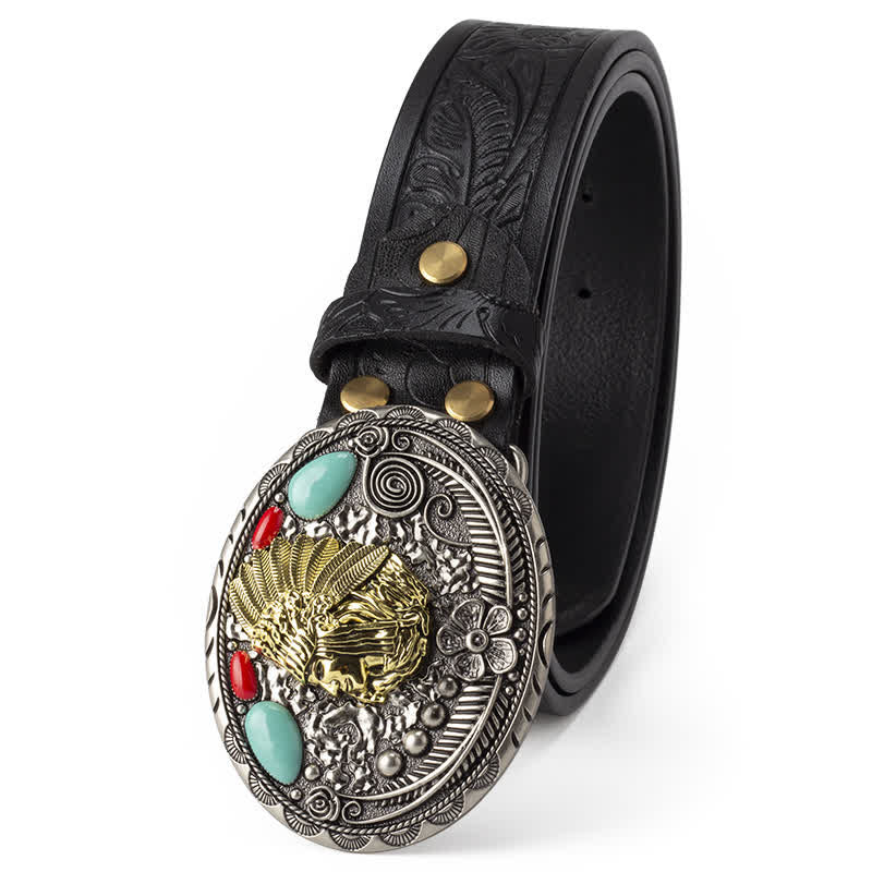 Ceinture en cuir de style indien de campagne turquoise pour homme