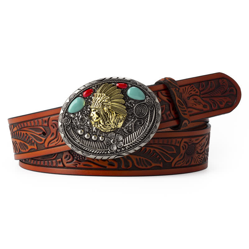 Ceinture en cuir de style indien de campagne turquoise pour homme