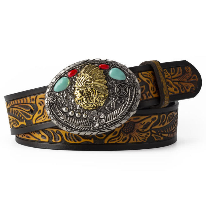 Ceinture en cuir de style indien de campagne turquoise pour homme