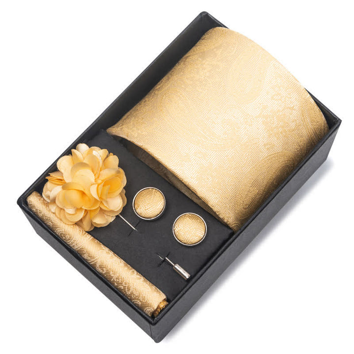 Lot de 4 boutons de manchette fantaisie pour homme avec pochette et cravate