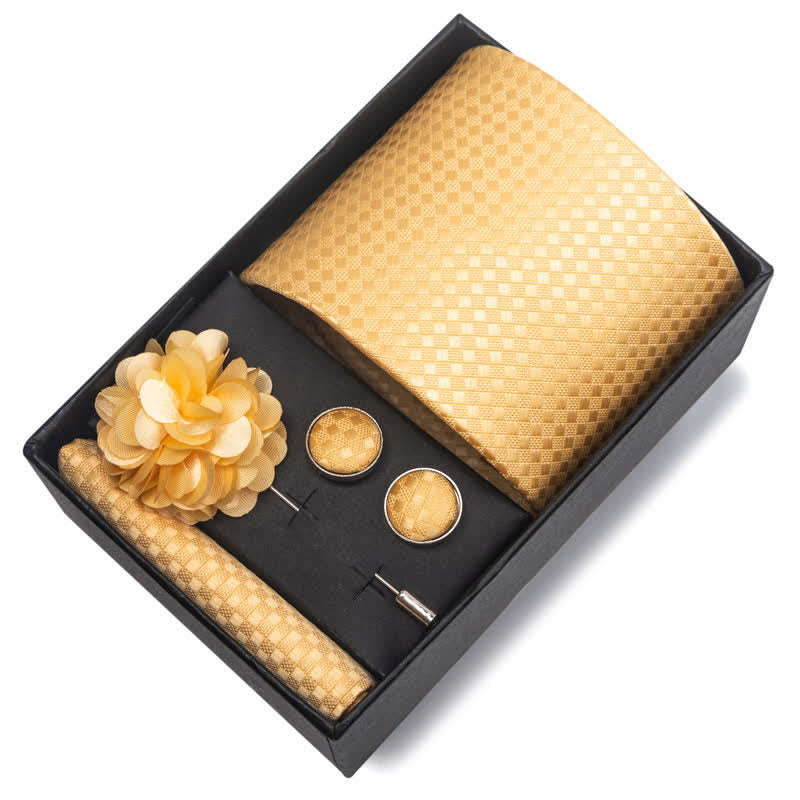 Lot de 4 boutons de manchette fantaisie pour homme avec pochette et cravate