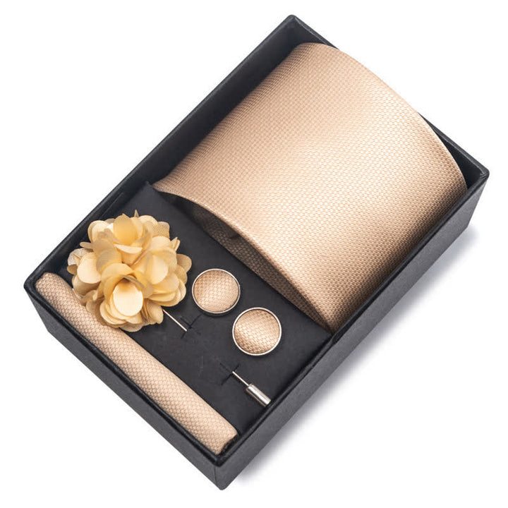 Lot de 4 boutons de manchette fantaisie pour homme avec pochette et cravate