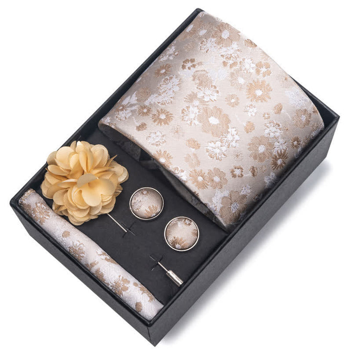 Lot de 4 boutons de manchette fantaisie pour homme avec pochette et cravate
