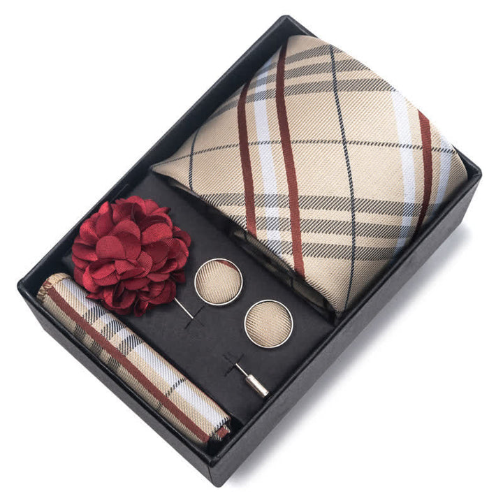 Lot de 4 boutons de manchette fantaisie pour homme avec pochette et cravate