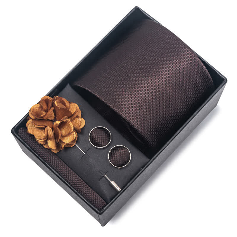 Lot de 4 boutons de manchette fantaisie pour homme avec pochette et cravate