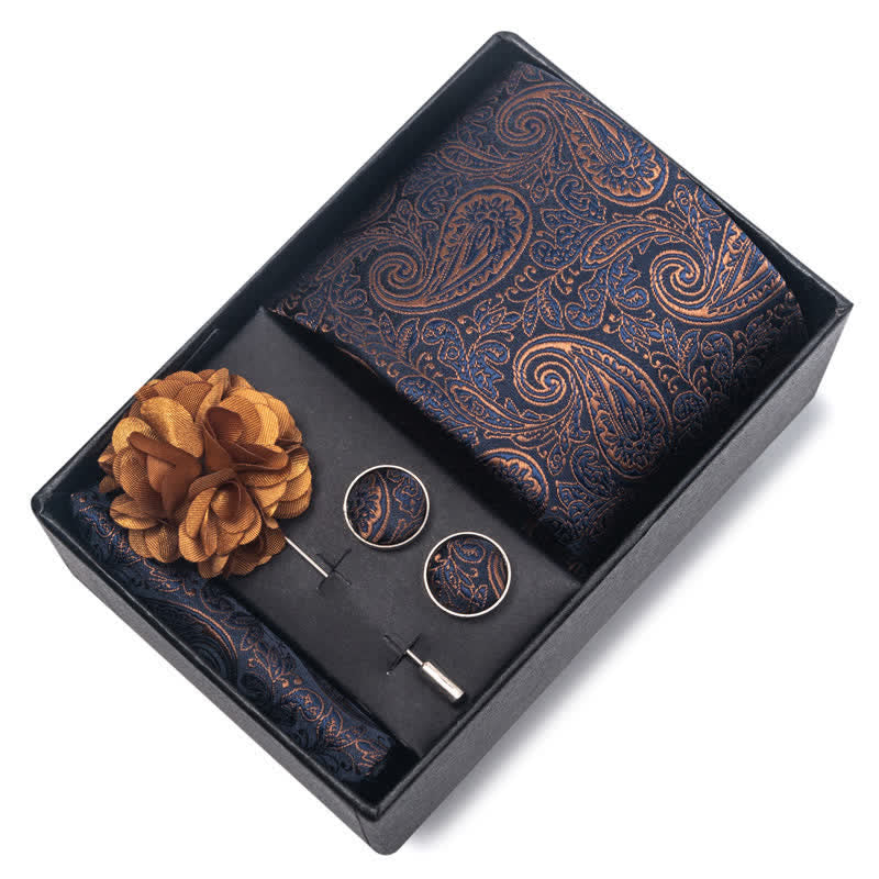 Lot de 4 boutons de manchette fantaisie pour homme avec pochette et cravate