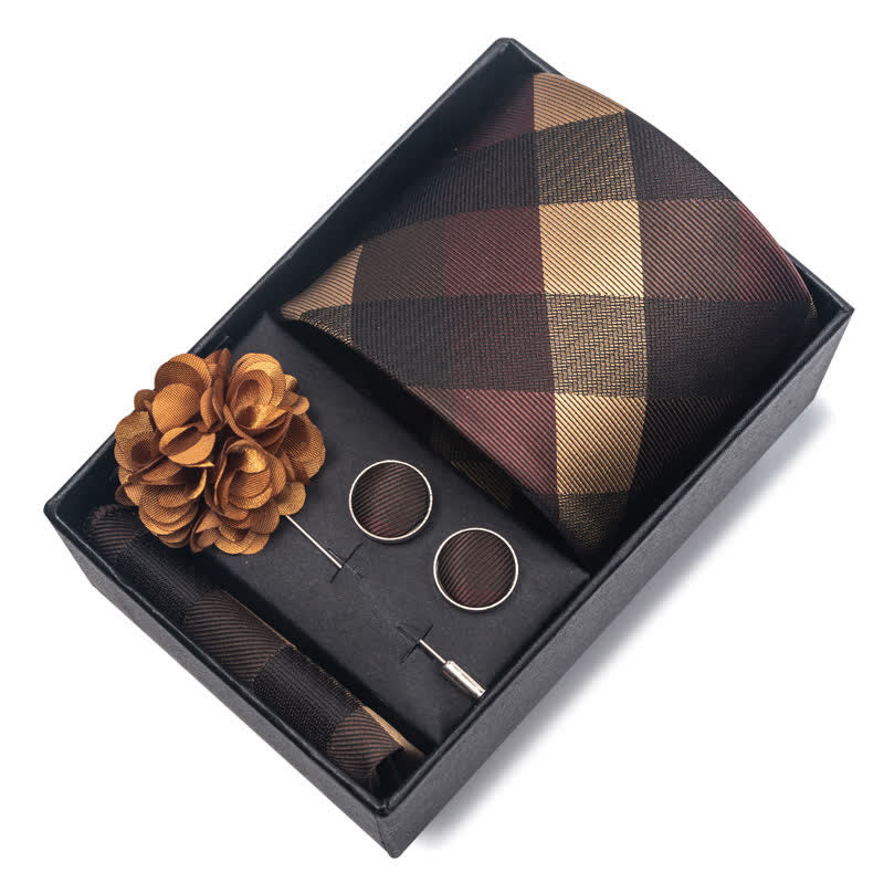 Lot de 4 boutons de manchette fantaisie pour homme avec pochette et cravate