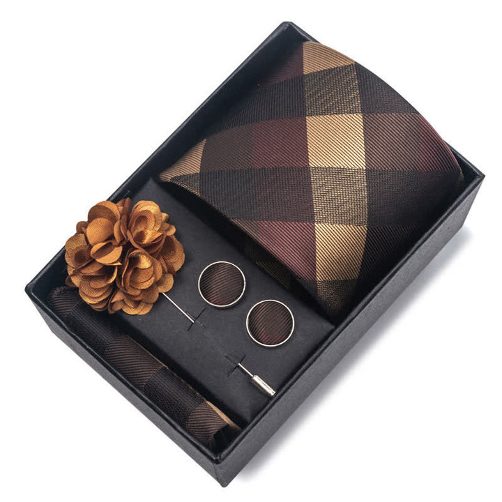Lot de 4 boutons de manchette fantaisie pour homme avec pochette et cravate