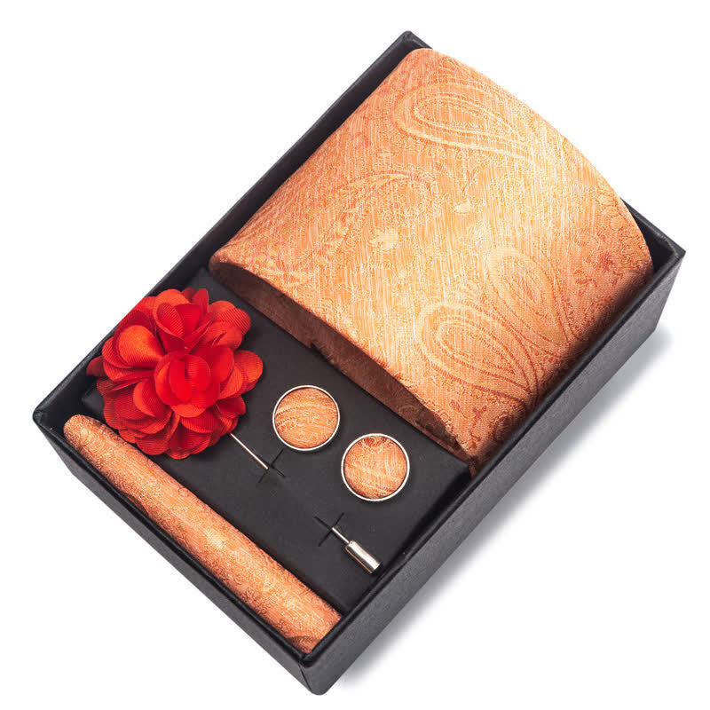 Lot de 4 boutons de manchette fantaisie pour homme avec pochette et cravate