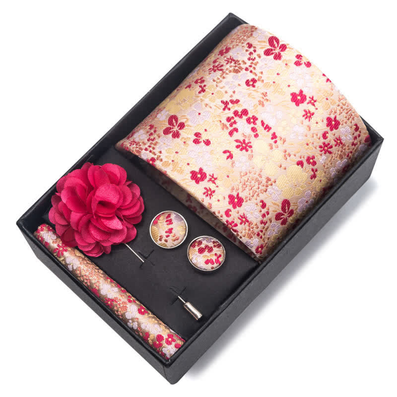 Lot de 4 boutons de manchette fantaisie pour homme avec pochette et cravate