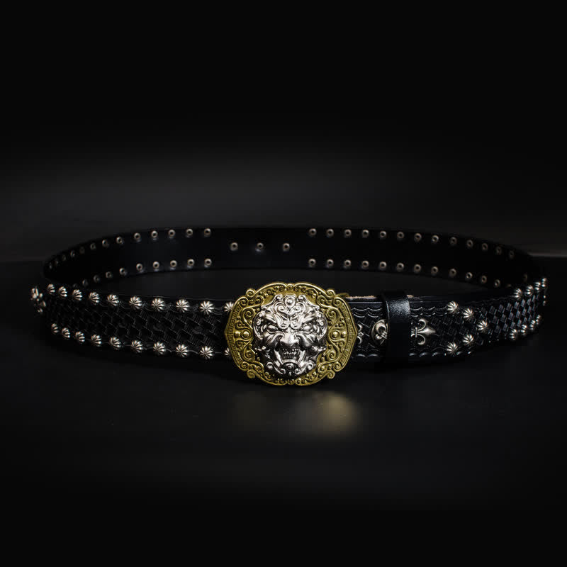 Ceinture en cuir cloutée à rivets Rock Monster pour homme