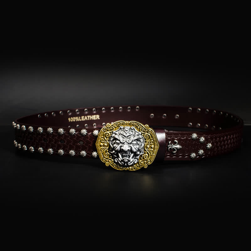 Ceinture en cuir cloutée à rivets Rock Monster pour homme