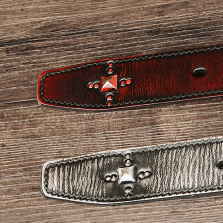 Ceinture en cuir à trois rangées de rivets pyramidaux classiques pour hommes