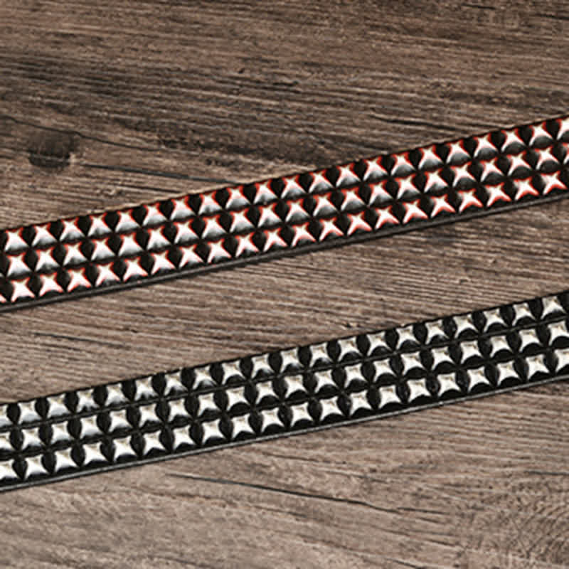 Ceinture en cuir à trois rangées de rivets pyramidaux classiques pour hommes