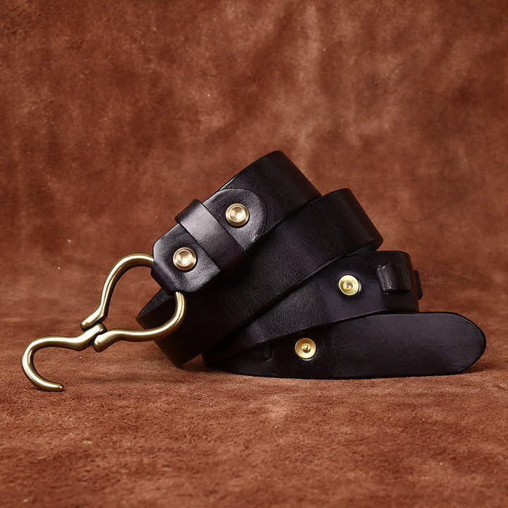 Ceinture en cuir de cavalerie avec boucle à crochet en laiton tressé pour homme
