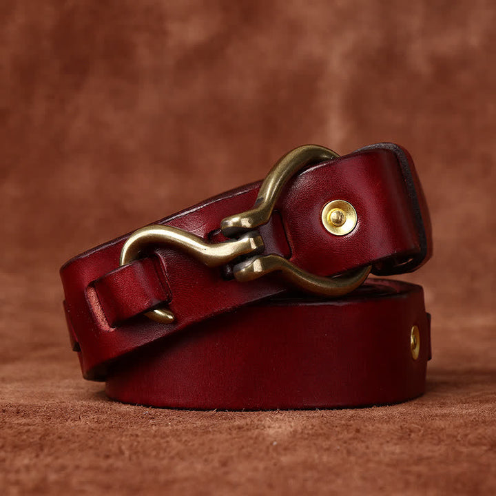 Ceinture en cuir de cavalerie avec boucle à crochet en laiton tressé pour homme