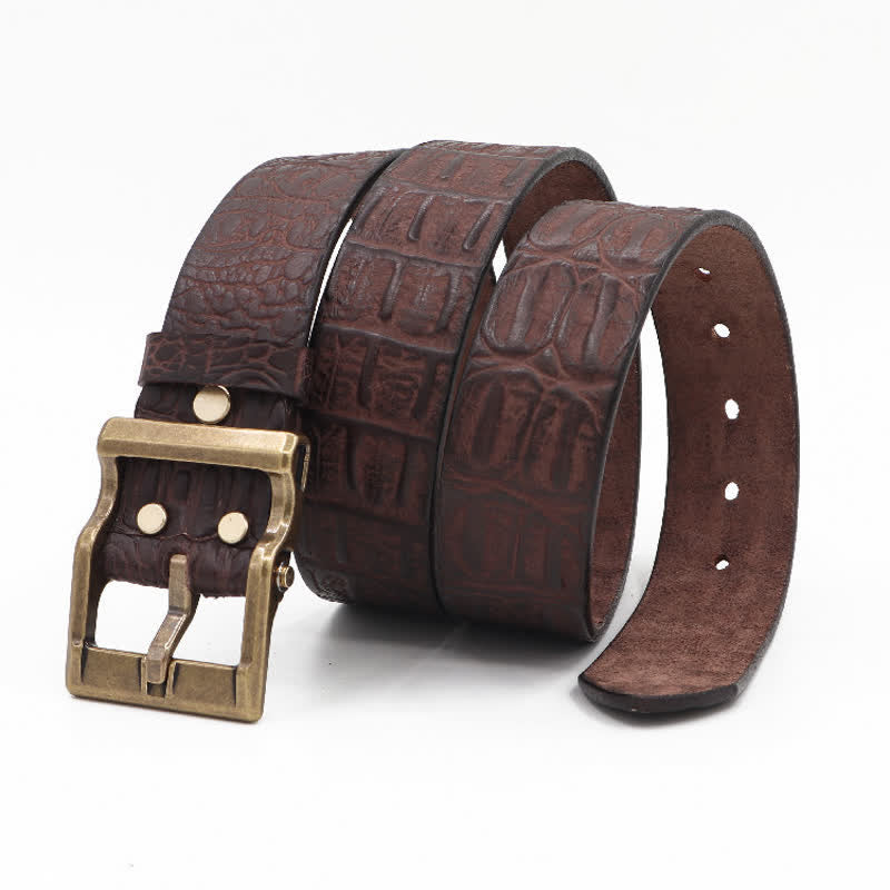 Ceinture en cuir à motif peau de crocodile gaufré pour homme
