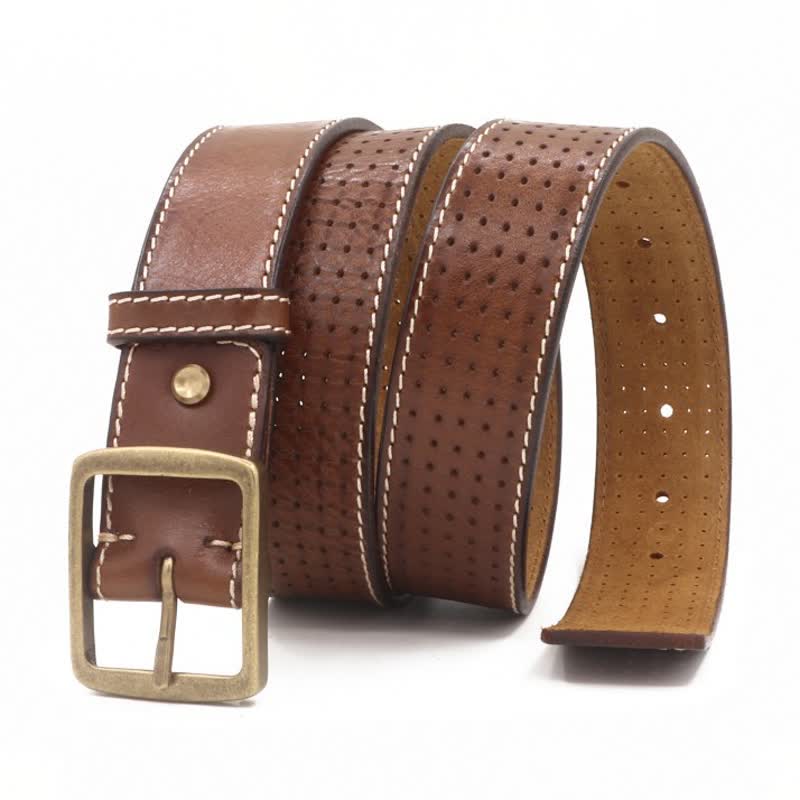Ceinture en cuir perforée cousue à la main de style britannique pour homme