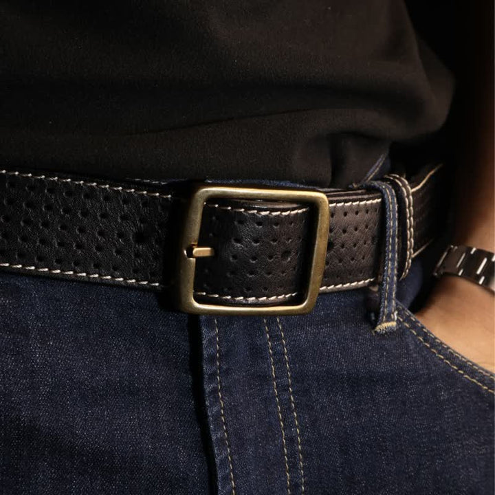 Ceinture en cuir perforée cousue à la main de style britannique pour homme