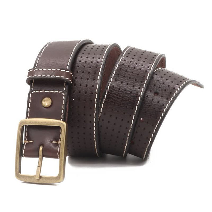 Ceinture en cuir perforée cousue à la main de style britannique pour homme