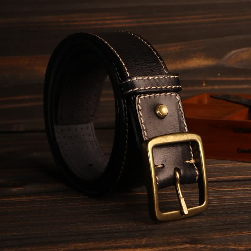 Ceinture en cuir perforée cousue à la main de style britannique pour homme