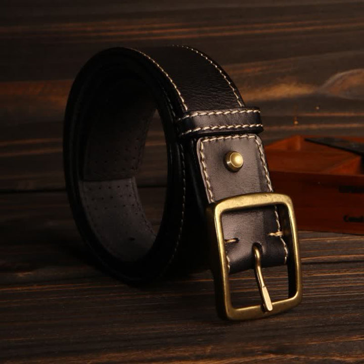 Ceinture en cuir perforée cousue à la main de style britannique pour homme