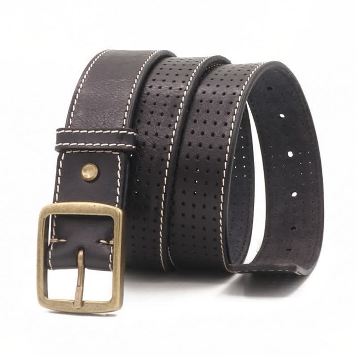 Ceinture en cuir perforée cousue à la main de style britannique pour homme